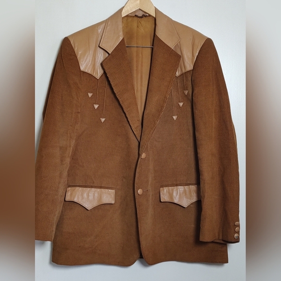 Pioneer Wear Other - Vintage Pioneer Wear Camel Brown Corduroy Blazer with Tan Leather Accents